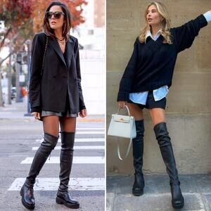 Stuart Weitzman Lowland Tall Ultralift Leather Black Boots Size 10.5B